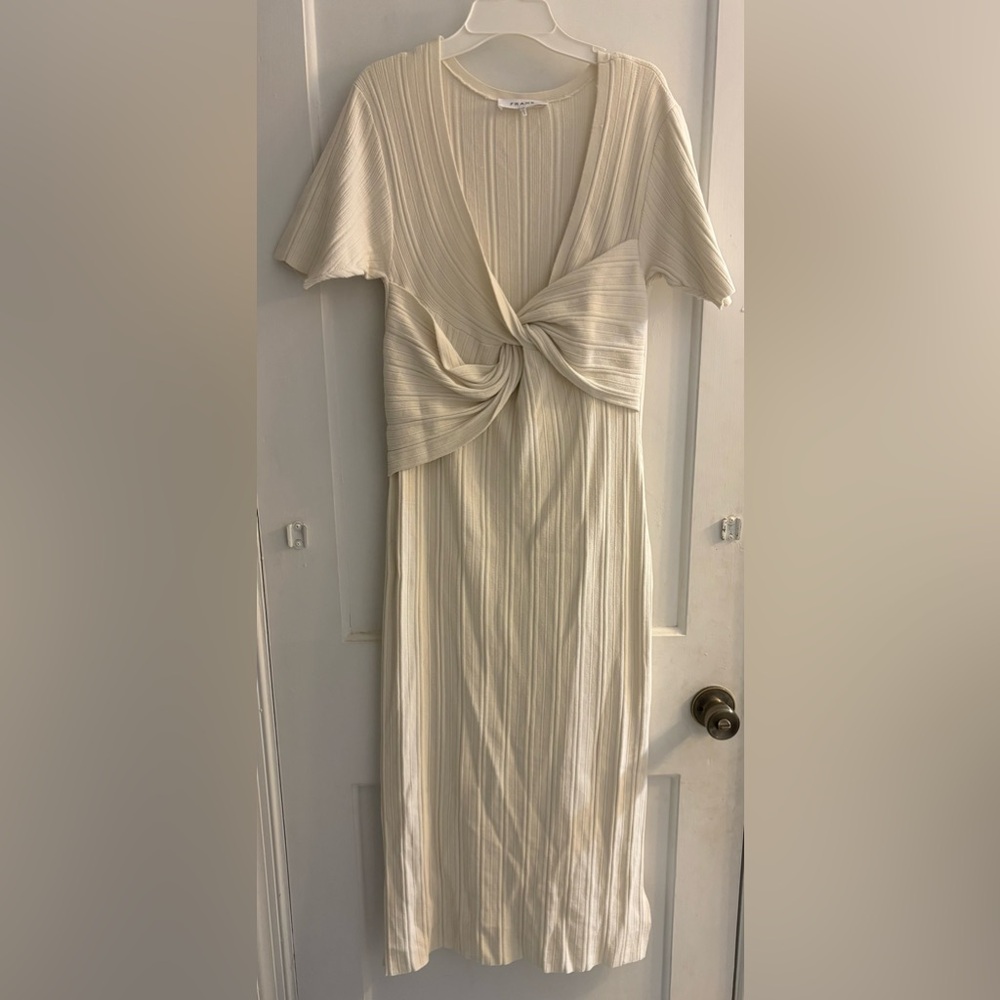 Frame Twist Front Sweater Dress in Bone Size Large